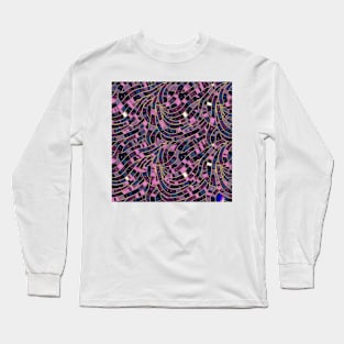 Geometric pattern of curved seamless stripes making a starry night with galaxy and stars Long Sleeve T-Shirt